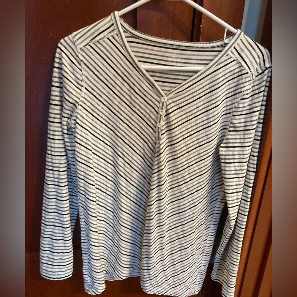 Talbots medium petite long-sleeve white and blue striped shirt